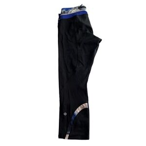 Lululemon Black Blue White Print Athletic Crop Leggings Size 8